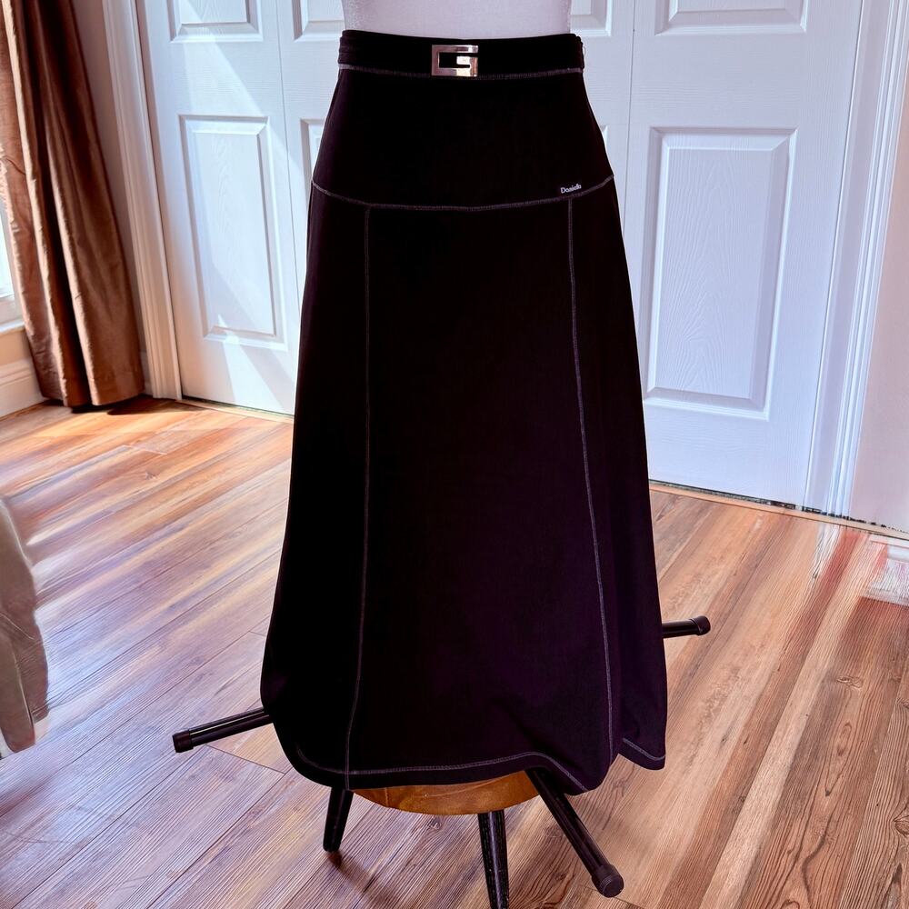 Vintage Y2K Daniella USA Black Maxi Skirt Contrast Stitch Logo Belt S